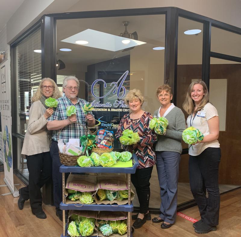 St. Patrick’s Day cards and decorations presentation attendees at Atlantic Shores Rehab and Health Center in Millsboro are (l-r) Mary Ann Amos, administrator; Wayne Slate, director of nursing; Christy Swiger, Women's Club of Indian River member; Brenda Zullo, activities director; and Amelia Parsons, admissions director. SUBMITTED PHOTO